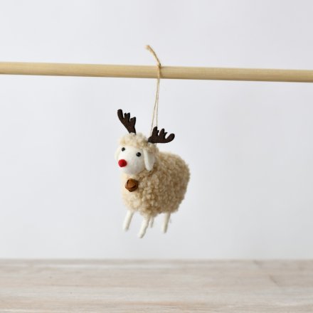 Wool Sheep with Brown Antlers - 11 cm