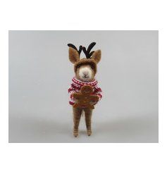 Wool mouse Wearing Antlers Table Deco,13.5cm