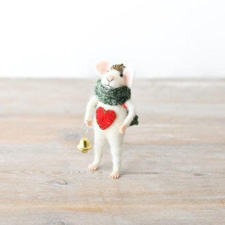 Christmas Wool Mouse Table Deco, 12.5cm