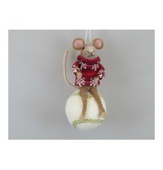 Wool Mouse Hanging Tree Deco, 14cm