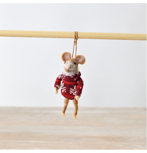 Mouse Wearing Xmas Jumper Tree Deco, 8.5cm