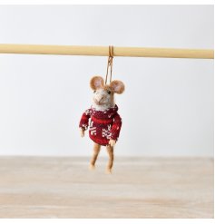 Hanging Christmas Wool Mouse Tree Deco, 14cm