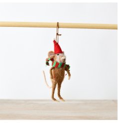 Wool Mouse with Football Tree Deco, 16cm