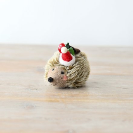 Christmas Wool Hedgehog Table Deco, 8.5cm