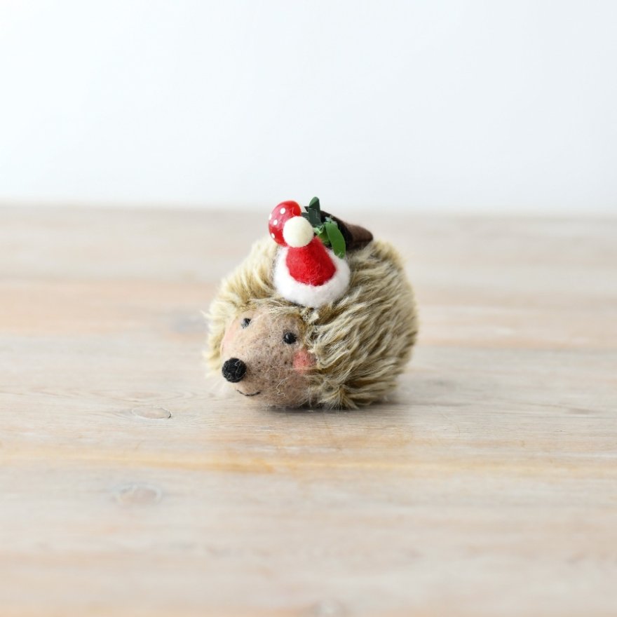 Cute Christmas Hedgehog Table Deco, 8.5cm