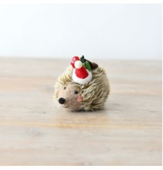 Christmas Wool Hedgehog Table Deco, 8.5cm