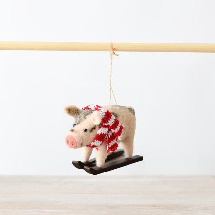 Festive Pig on Skis, 11cm