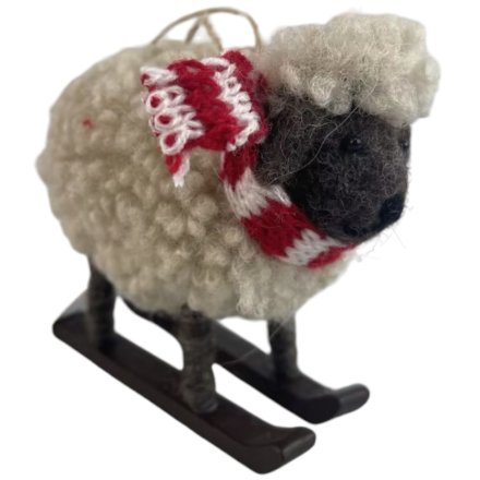 Hanging Wool Sheep Ornament 9cm 