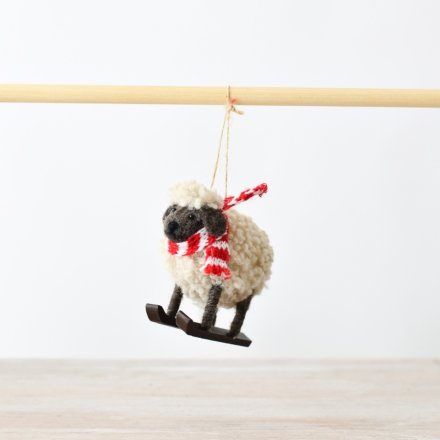 Hanging Wool Sheep Ornament 9cm 