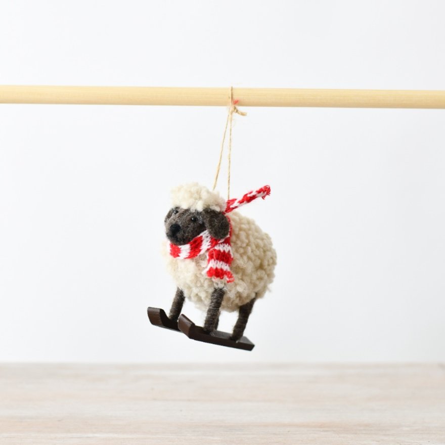 Wool Sheep Hanging Ornament - 9cm 