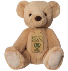 A super cute and cheeky Eco Nation teddy soft toy, featuring brown plush fur and a sweet face.