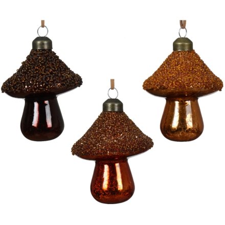 3/A Rustic Hanging Mushroom with Beaded Top, 8.5cm