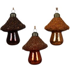 3/A Hanging Mushroom with Beaded Top, 8.5cm