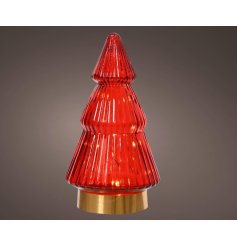"Red LED Christmas tree lights set on a gold base, for a festive and illuminating display. 