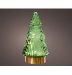 Green LED Xmas Tree w/ Gold Base 19.5cm 