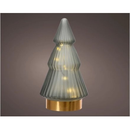Grey LED Christmas Tree w/ Gold Base, 19.5cm