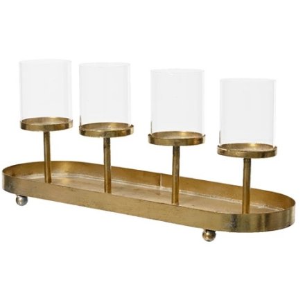 Oval Stand with 4 Glass Tube Candleholders, 48cm