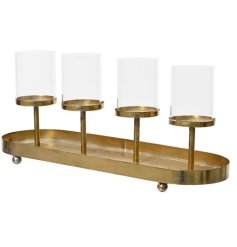 Oval Stand with 4 Glass Tube Candleholders, 48cm