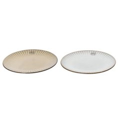 2/A Reactive Glaze Stripped Rim Pattered Breakfast Plates, 27cm