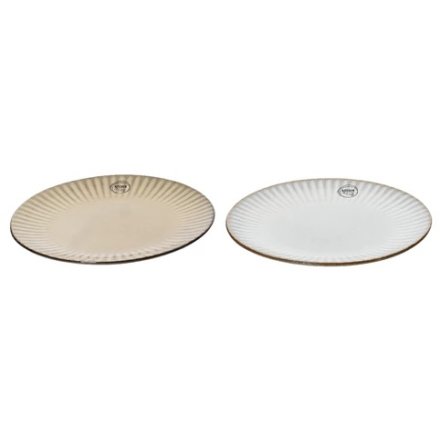2/A Stripped Rim Patterned Breakfast Plates in Reactive Glaze, 22cm