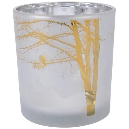 Gold Bird & Tree Tea light holder, 8cm