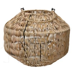 A boho inspired round lantern with a rattan style effect.