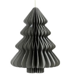 Made from paper, this folded tree decoration hung by string is great for creating a modern Christmas look.