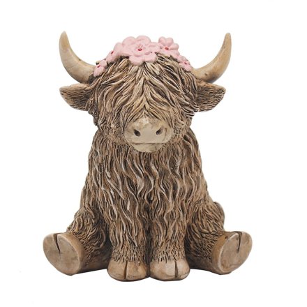 Happy Highland Cow With Flower Crown