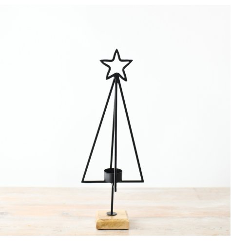 Elevate your holiday charm with this adorable tree-shaped candle holder featuring a star topper