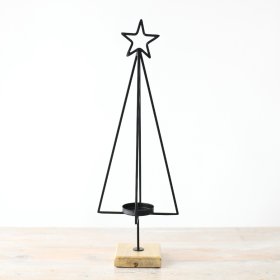 Create a festive ambiance in your home with this charming tree-shaped candle holder for your tabletop.