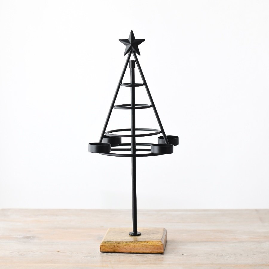 Add festive glow to your décor with our sleek black Christmas tree shaped tea light holder 