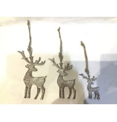 Add a contemporary touch to your Christmas tree with this metal reindeer ornament. 