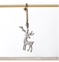 Add a contemporary touch to your Christmas tree with this metal reindeer ornament. 