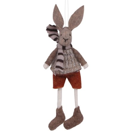 Hanging Rabbit with Festive Outfit, 15cm