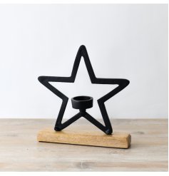 Wood Base Star Tea light Holder, 25cm