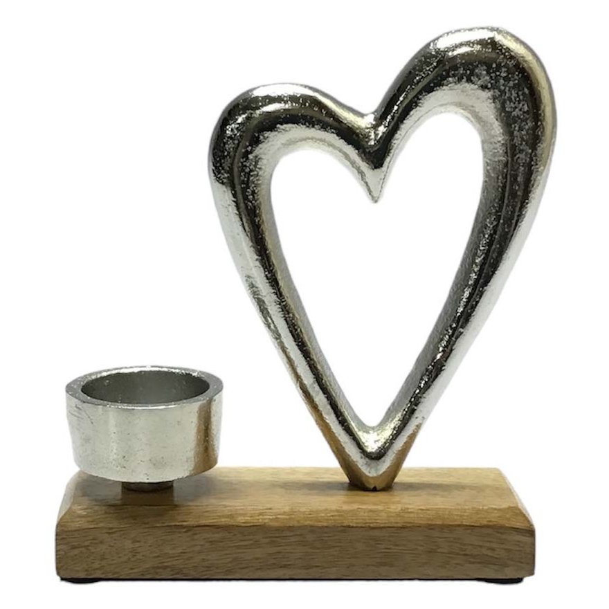 Heart T-light Holder on Wooden Base 17cm