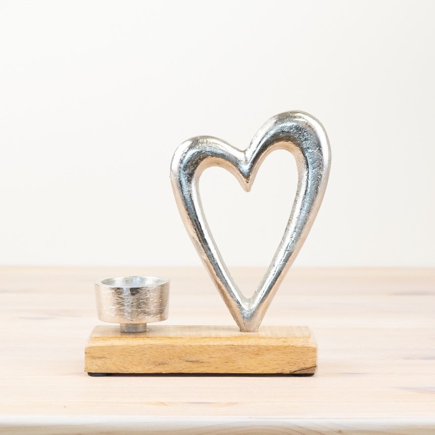 Heart T-light Holder on Wooden Base 17cm