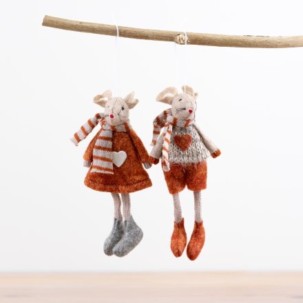 15cm Hanging Knitted Scarf Mice 2 Assorted