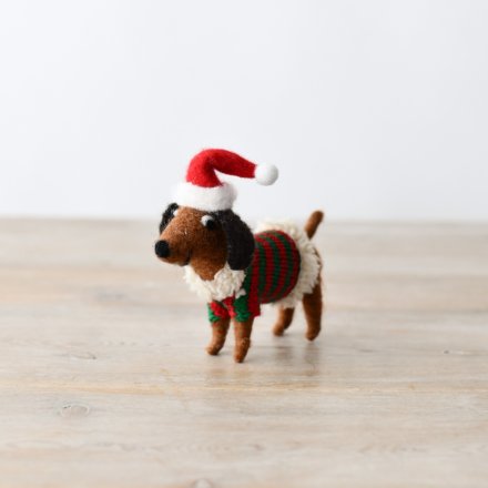 12cm Striped Wool Sausage Dog in Jumper