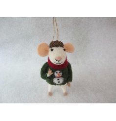 Hanging Mouse Decoration - Snowman Jumper, 12.5cm
