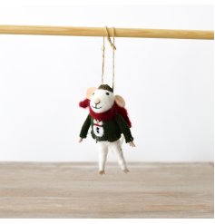 Admire the exquisite detail of our felt mice wearing cozy wool sweaters, adorned with cute jumper
