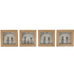 4 assorted cube frames with charming pebble illustrations and heartwarming family quotes.