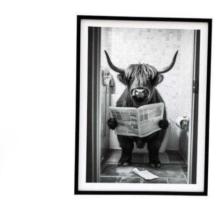 Highland Cow Framed Toilet Canvas, 25cm