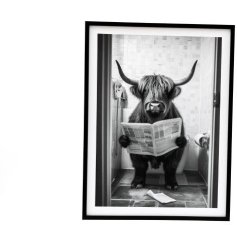Highland Cow Framed Toilet Canvas, 25cm
