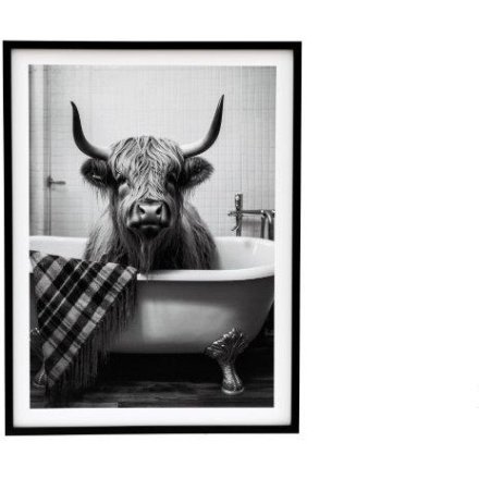 25cm Highland Cow in Bath Framed Canvas 