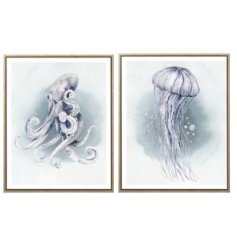 2 assorted ocean themed canvas in a blue colour tone. 