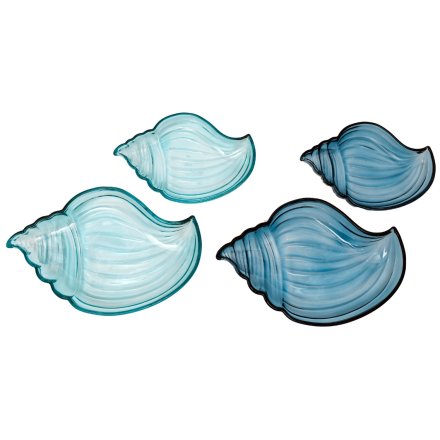 Blue Glass Shell Dishes Set of 2
