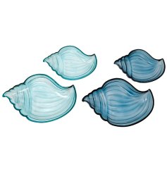 Blue Glass Shell Dishes Set of 2, 23cm