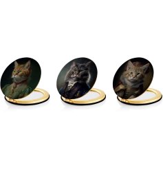 A stunning round compact cat mirror