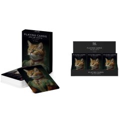 A deck of playing cards each featuring cats wearing vintage clothing.   
